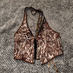 SHEIN Leopard Print Halter Crop Top